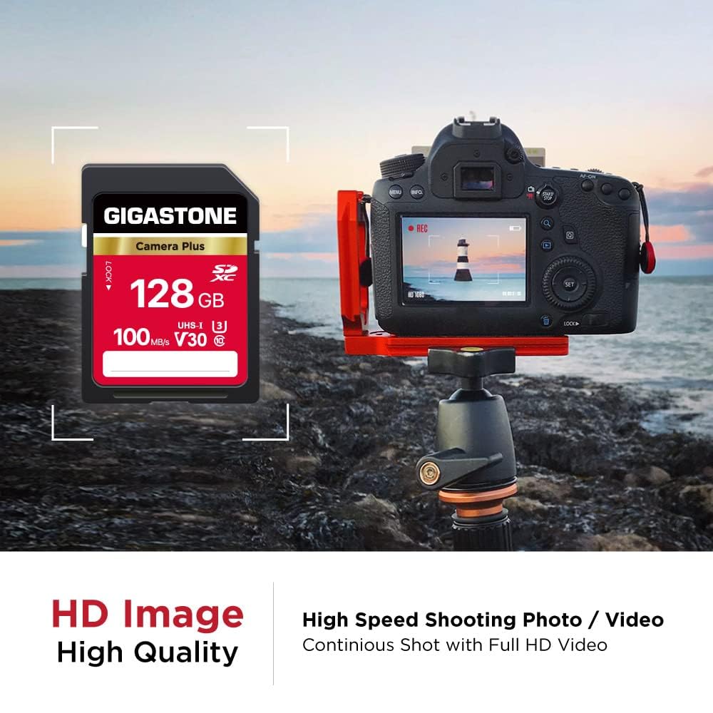GIGASTONE 128GB SDXC Memory Card 2-Pack, Camera Plus, up to 100 MB/s, for video recording with Canon Olympus digital cameras, V30 UHS-I U3 Class 10.