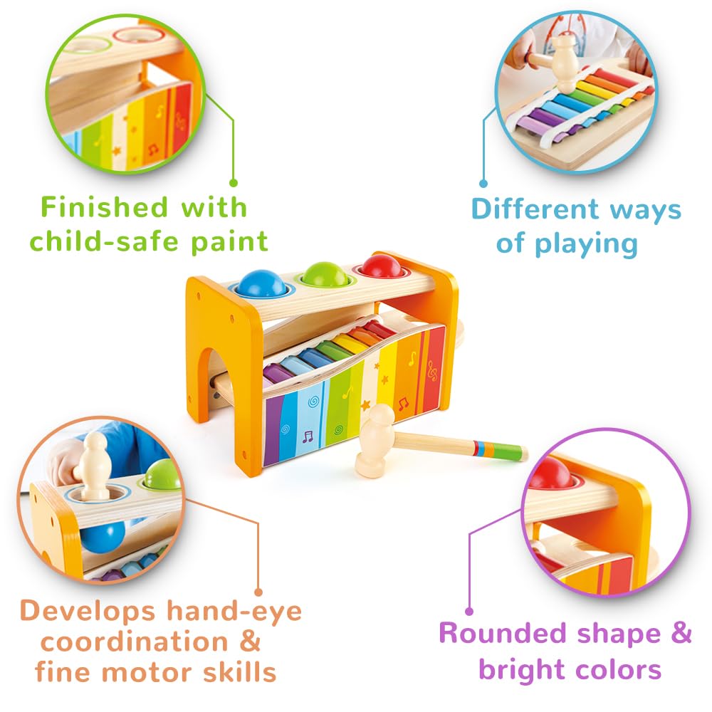 Hape xylophone and hammer game with extendable xylophone, multifunctional wooden toy, suitable for ages 12 months and up.