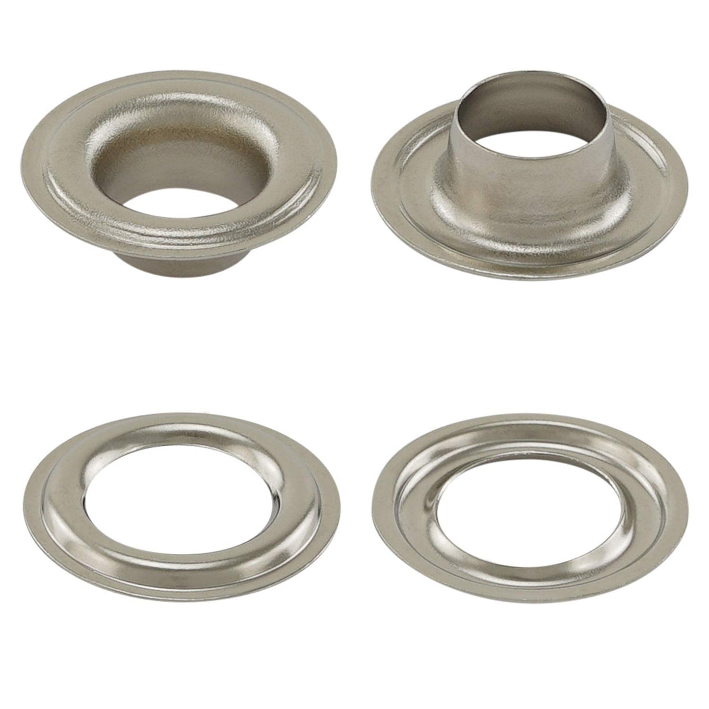 GETMORE Parts eyelet press set consisting of spring punch press + eyelet tool + 500 pieces of eyelets according to DIN 7332, brass, silver nickel-plated, 12 mm