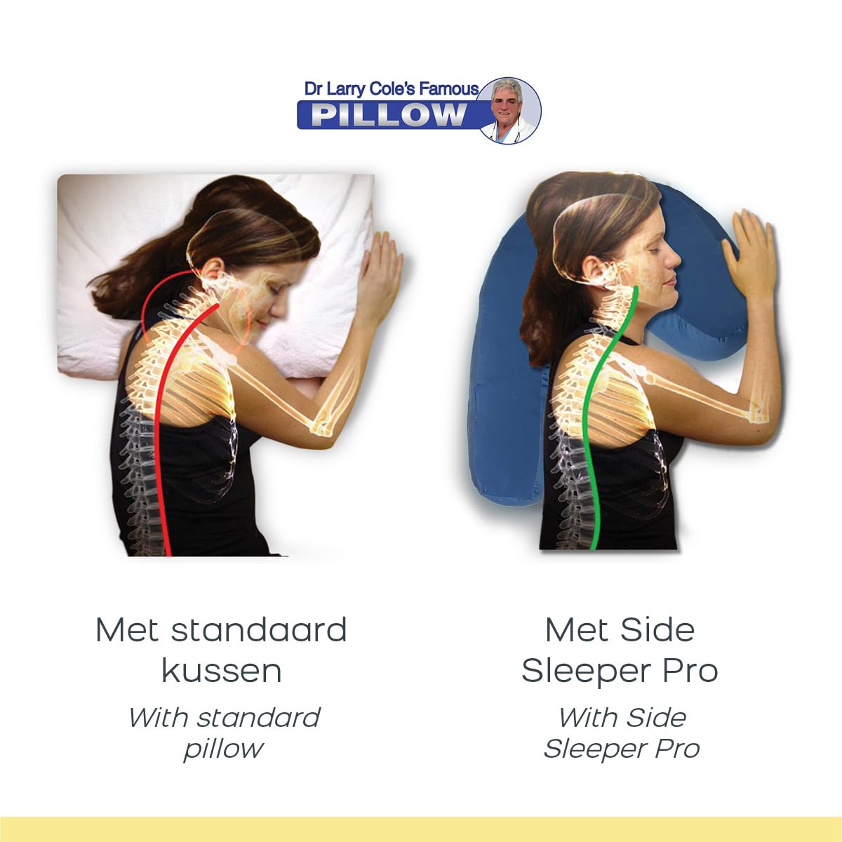 Side Sleeper Pillow for side sleepers to prevent snoring - ergonomic memory foam neck support pillow to relax the cervical spine - with cover - 42 x 37 x 15 cm.