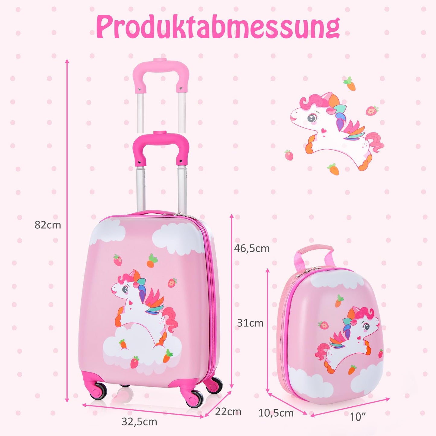 DREAMADE 2 piece kids suitcase & backpack, 16” +12” kids luggage set, kids trolley luggage, carry-on travel luggage hard shell suitcase for kids (Pink, 16 inch +12 inch)