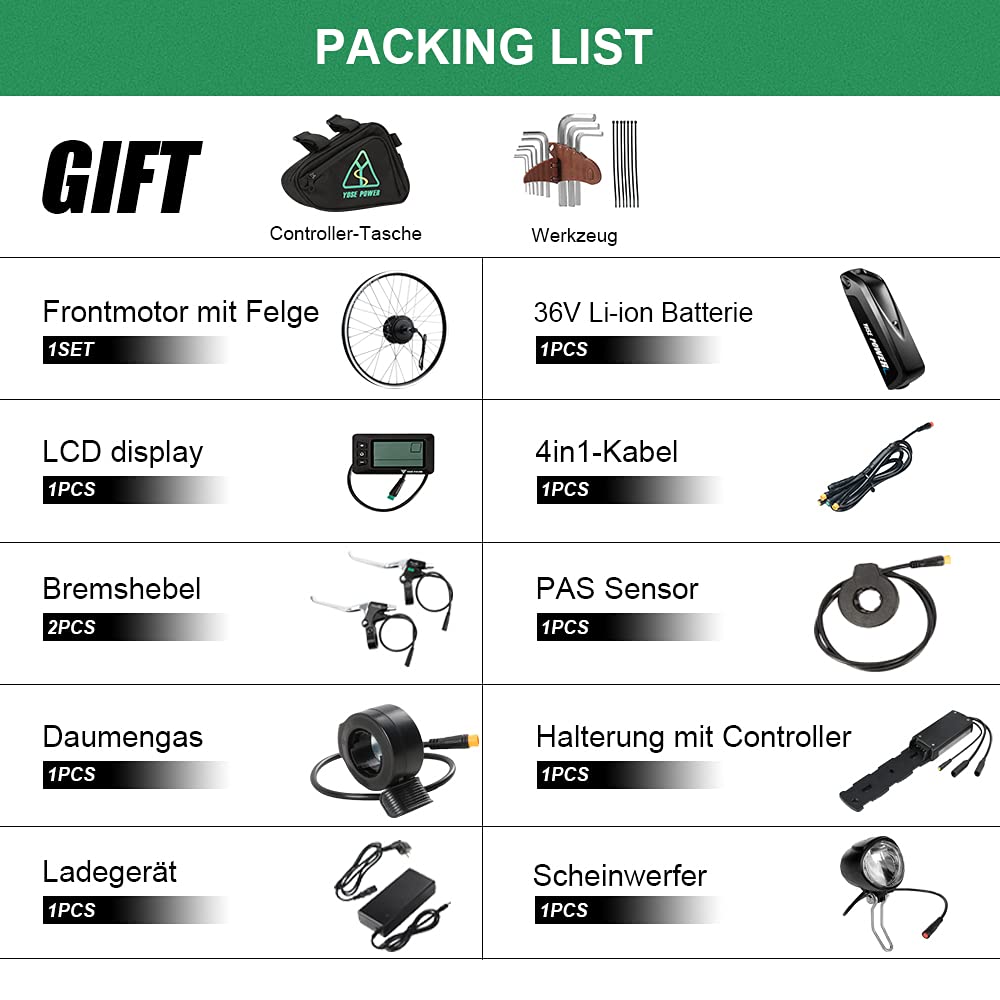 SHIMOST 28 Inch 700C E-Bike Conversion Kit 36V250W Front Motor with 36V15.6Ah Li-ion Battery Pack for Front Wheel, Integrated Controller, LCD Display, PAS Sensor.
