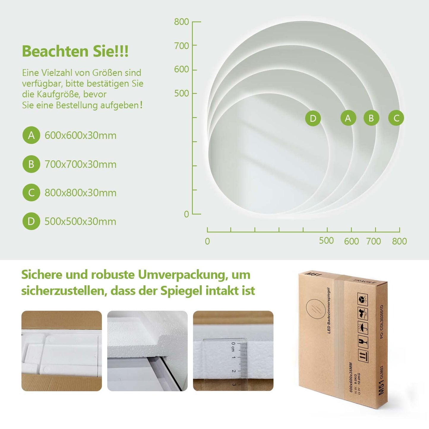 S'AFIELINA Bathroom Mirror with Lighting Round 60cm Diameter LED Bathroom Mirror with Touch Switch Dimmable Round Bathroom Mirror Cool White 6500K IP44 Energy Saving