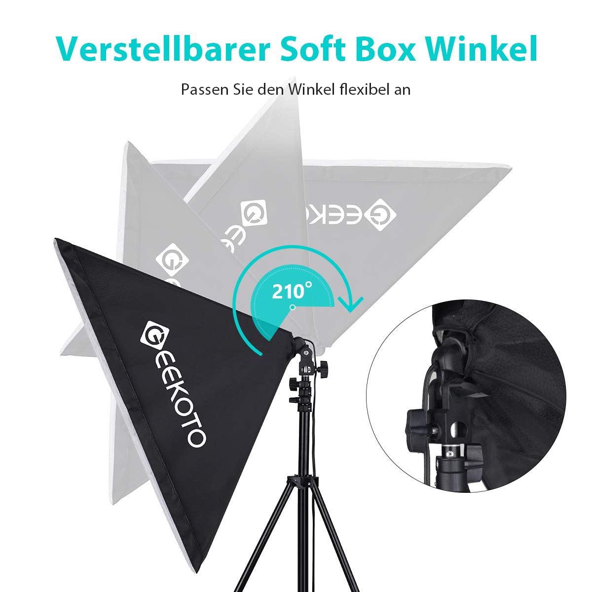 GEEKOTO Softbox Set Photo Studio 50 x 70cm, Continuous Light Studio Lighting Set with 2 Softbox Lamps E27 85W 5500K, 2m Fully Adjustable Light Stands for Studio Portraits, Product Photography, Fashion Photos, etc.