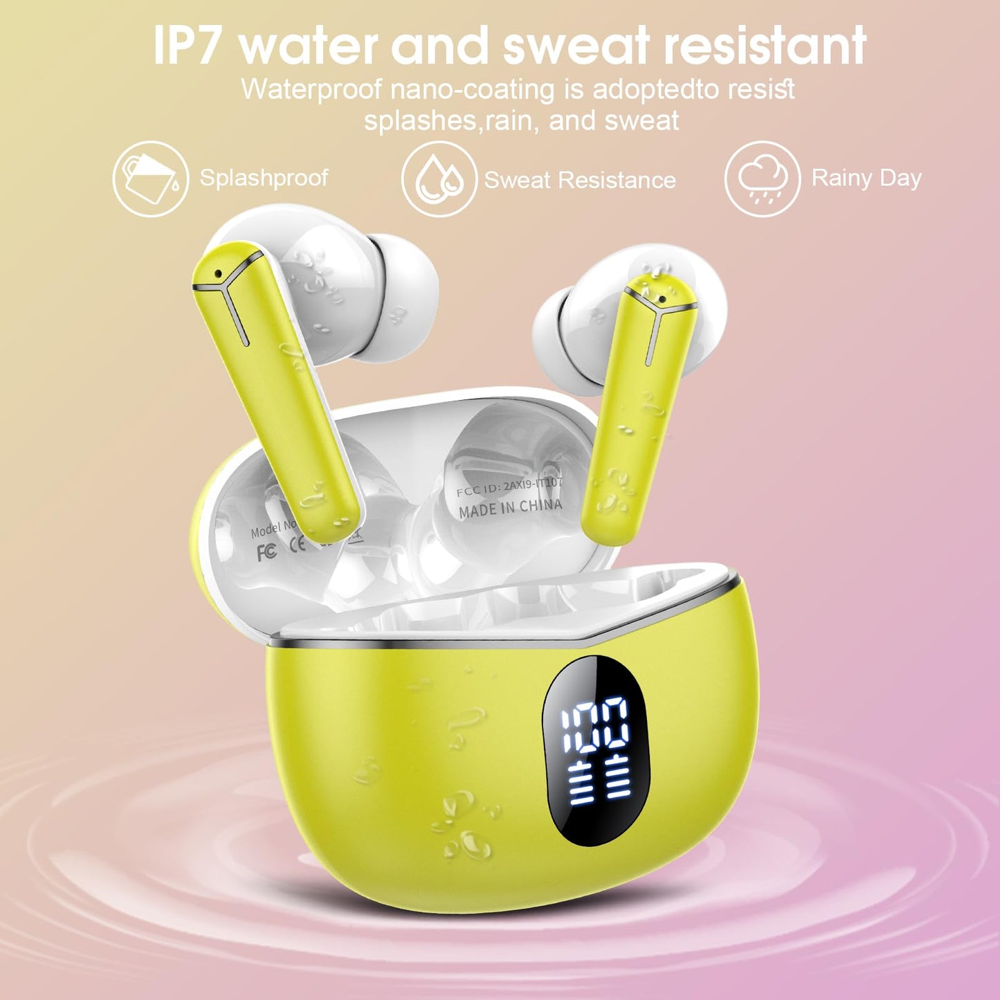 AI headphone translator, 3-in-1 language translator headphones 144 languages with app, 48H Bluetooth 5.4 translator headphones, 4 translation modes real-time translator earbuds LED display for learning, yellow