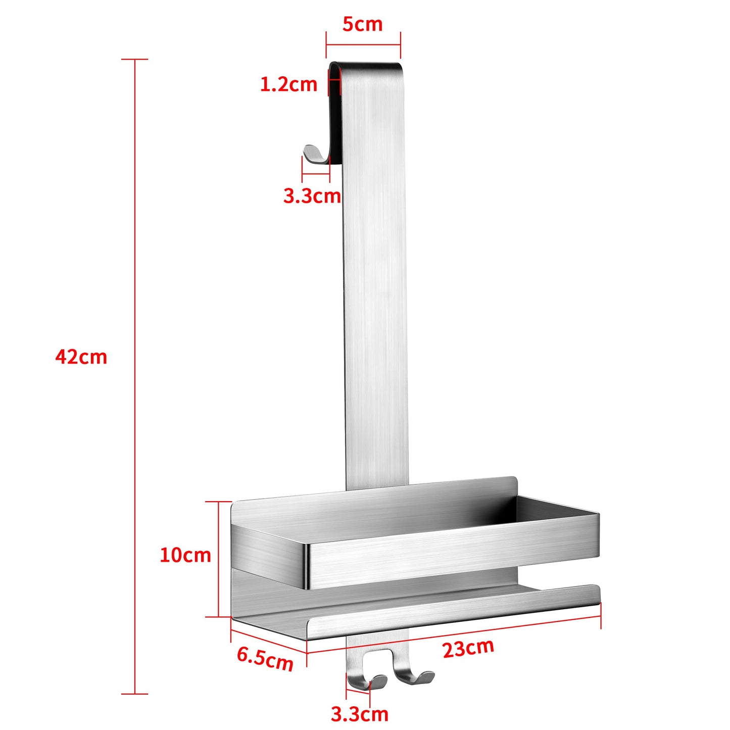 Cooeco hanging shower caddy - stainless steel shower basket for hanging on glass shower screen without drilling. Shower shelf shampoo holder with hooks for frameless glass door shower wall. No drilling required.