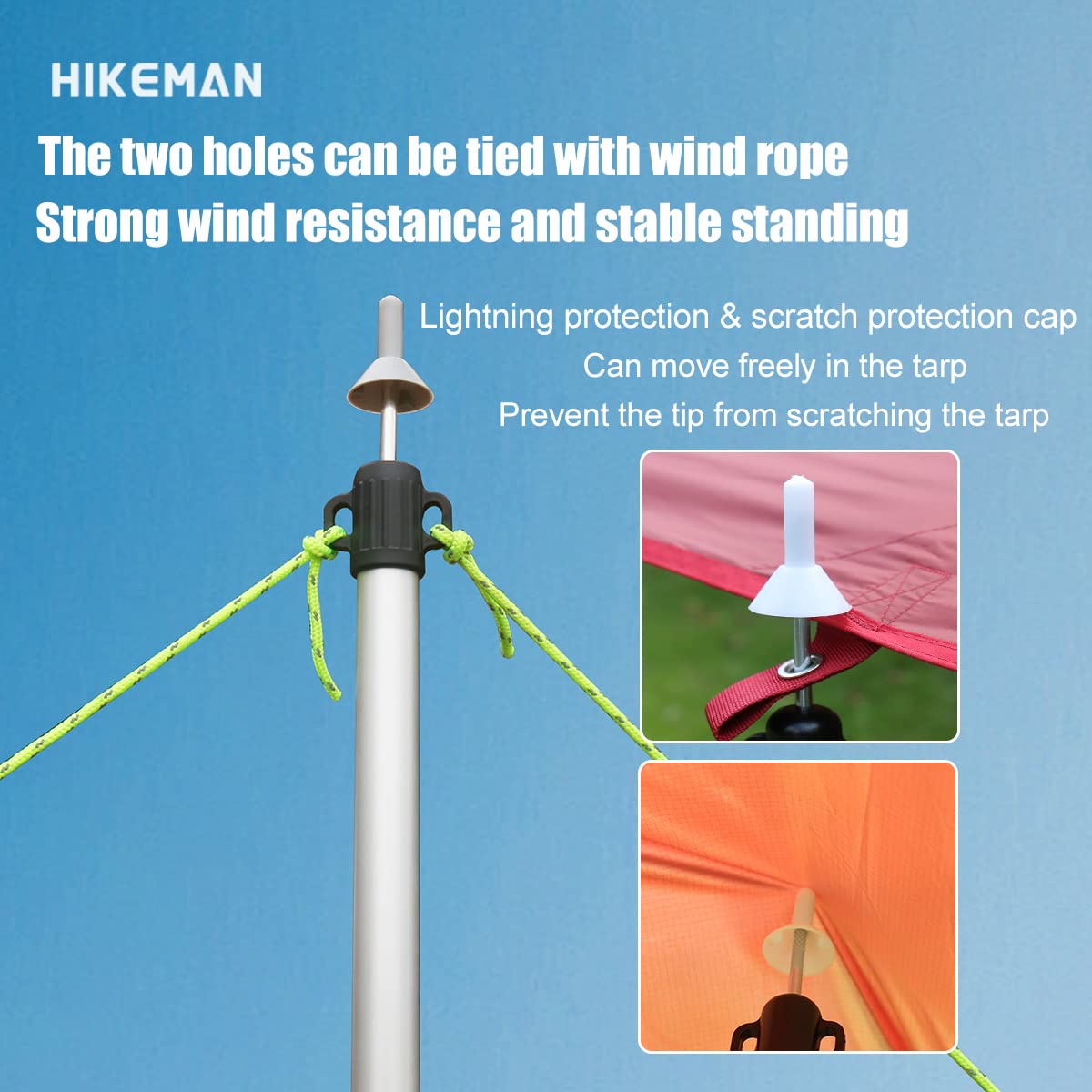 Tent poles, camping poles for tarps, awnings, canopies, porches, sun sails. Headroom, aluminum, adjustable telescopic, 90-230 cm (Silver).