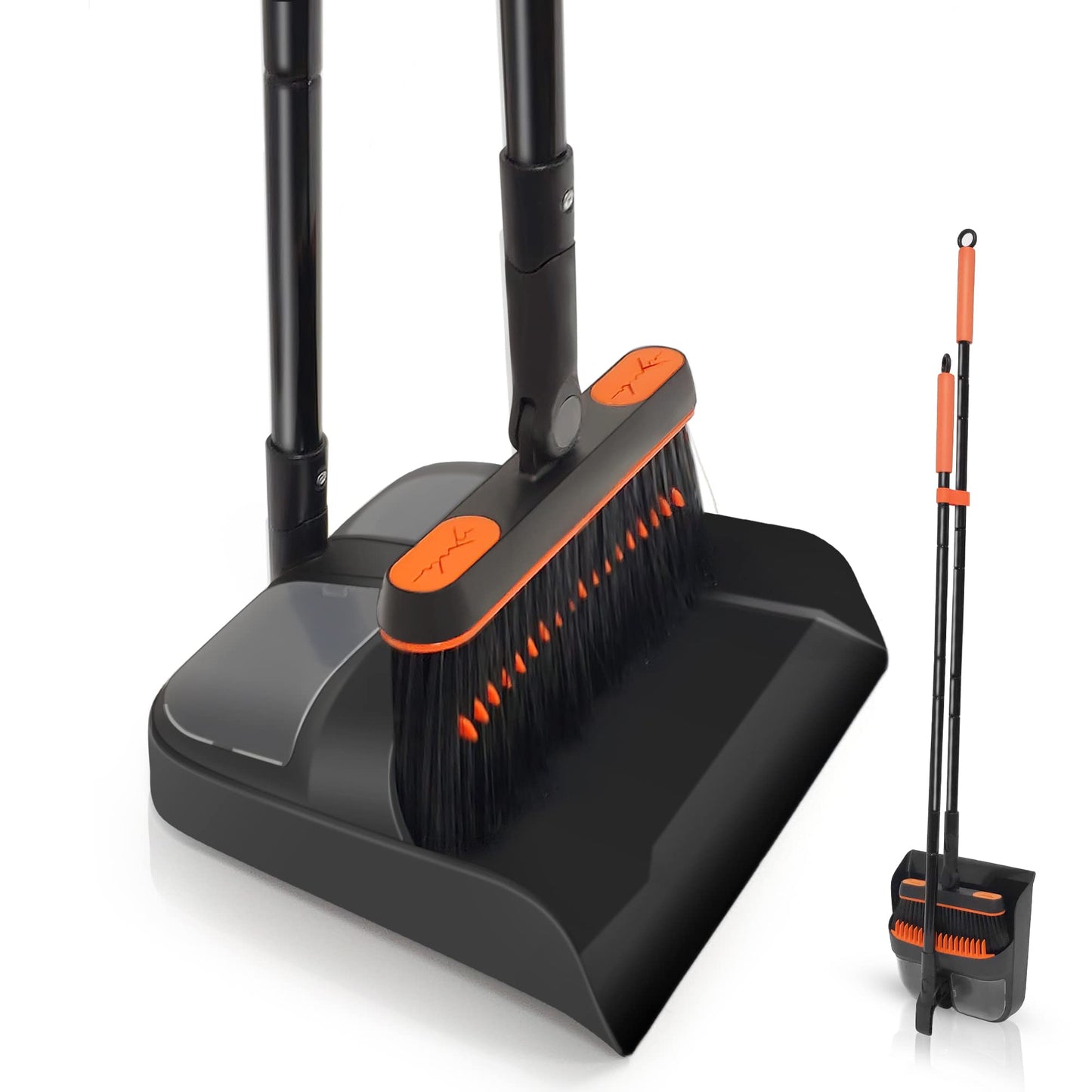 JEHONN Broom and Dustpan Set with Long Handle, 180° Rotatable Sweeper and Dustpan Combo for Home, Office, Lobby Cleaning