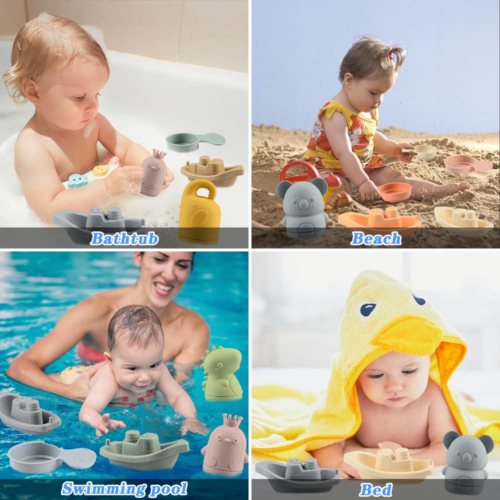 BIQIQI Baby Bath Toys, 15 Pieces Bathtub Toy Baby Silicone Water Toys Kids with Spray Animals Boats Bath Spoons, Floating Swimming Pool Bath Tub Pool Bath Toy for Toddlers