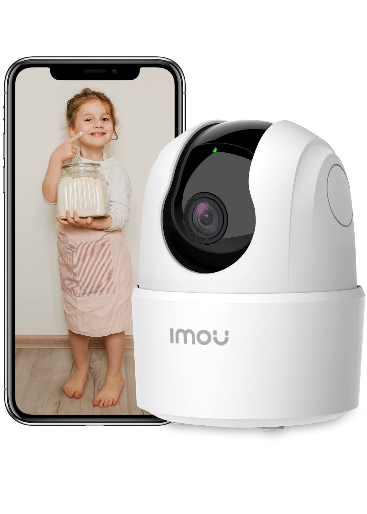 Imou 2K indoor surveillance camera with 360° coverage, AI person detection, automatic tracking, night vision, two-way audio, siren, works with Alexa.