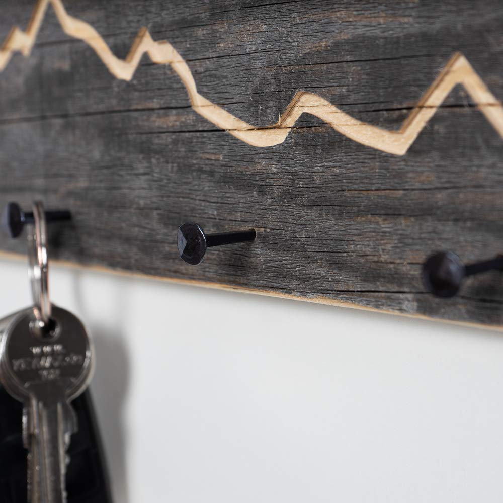 Rustic key rack with mountain silhouette, 40 cm - Handmade in Bavaria - Key cabinet and holder in mountain design - Key rack, wooden wall decoration, rustic and modern.