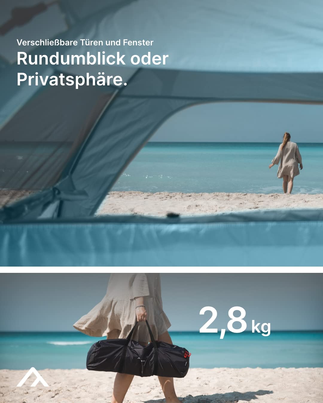 qeedo Quick Palm Beach Shelter with UV protection (UV80) & compact pack size - Lightweight, easy-to-set-up beach tent (Quick-Up System) provides sun protection & wind protection at the beach, especially for children.