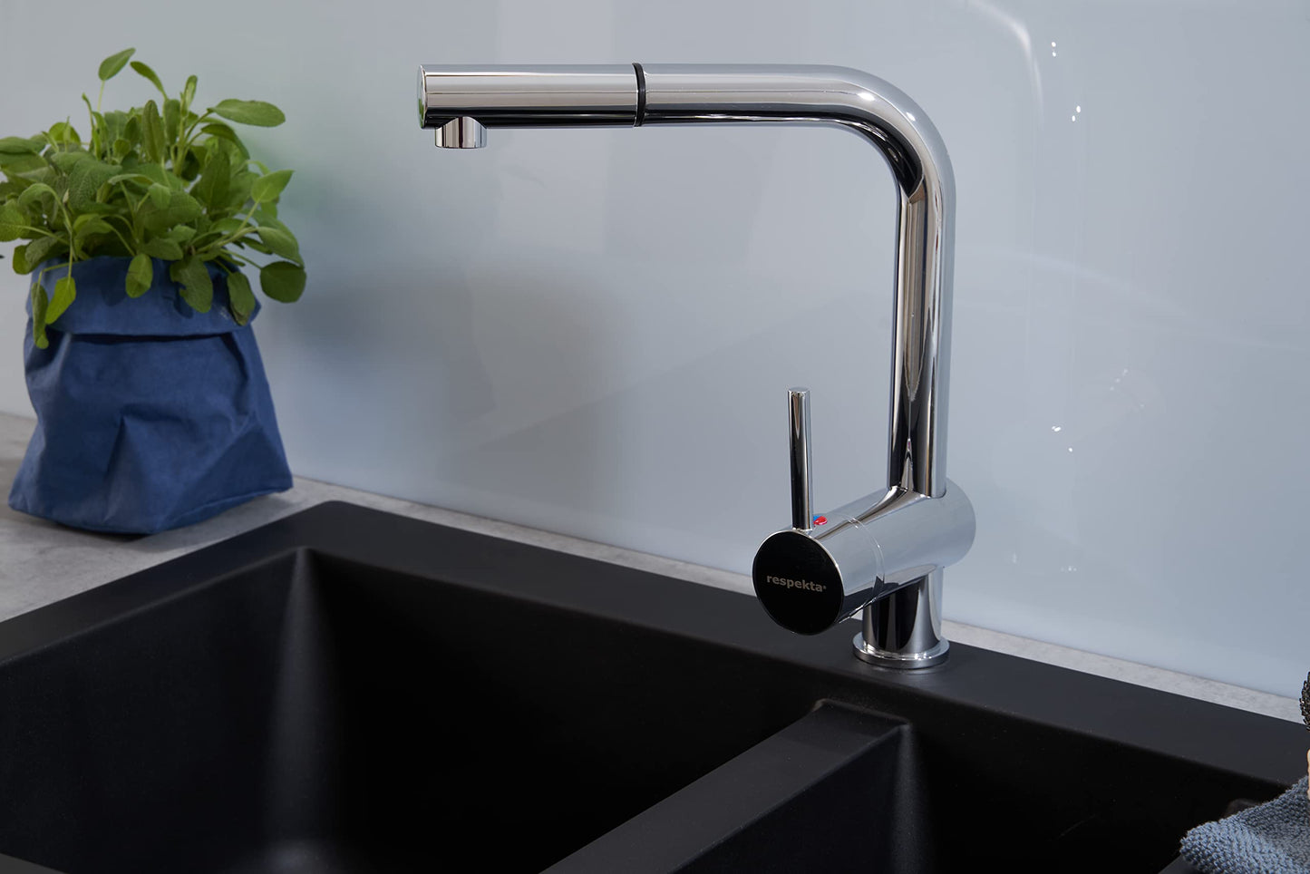 Respekta Denver Mineralite Composite Sink in Black / 1 Bowl Inset Sink in 100 x 50 cm / Sink suitable for base cabinets from 60 cm wide