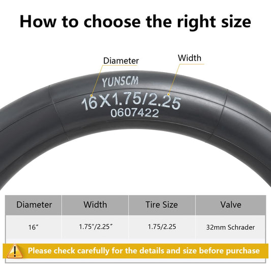 YunSCM 2PCS 45/57-305 Thickened 16 inch Tube 16x1.75 16x1.95 16x2.10 16X2.125 16X2.25 AV32mm Valve Compatible with Road Bikes, Mountain Bikes, Electric Bikes 16 inch Bike Tube 16x1.75/1.95/2.10/2.25