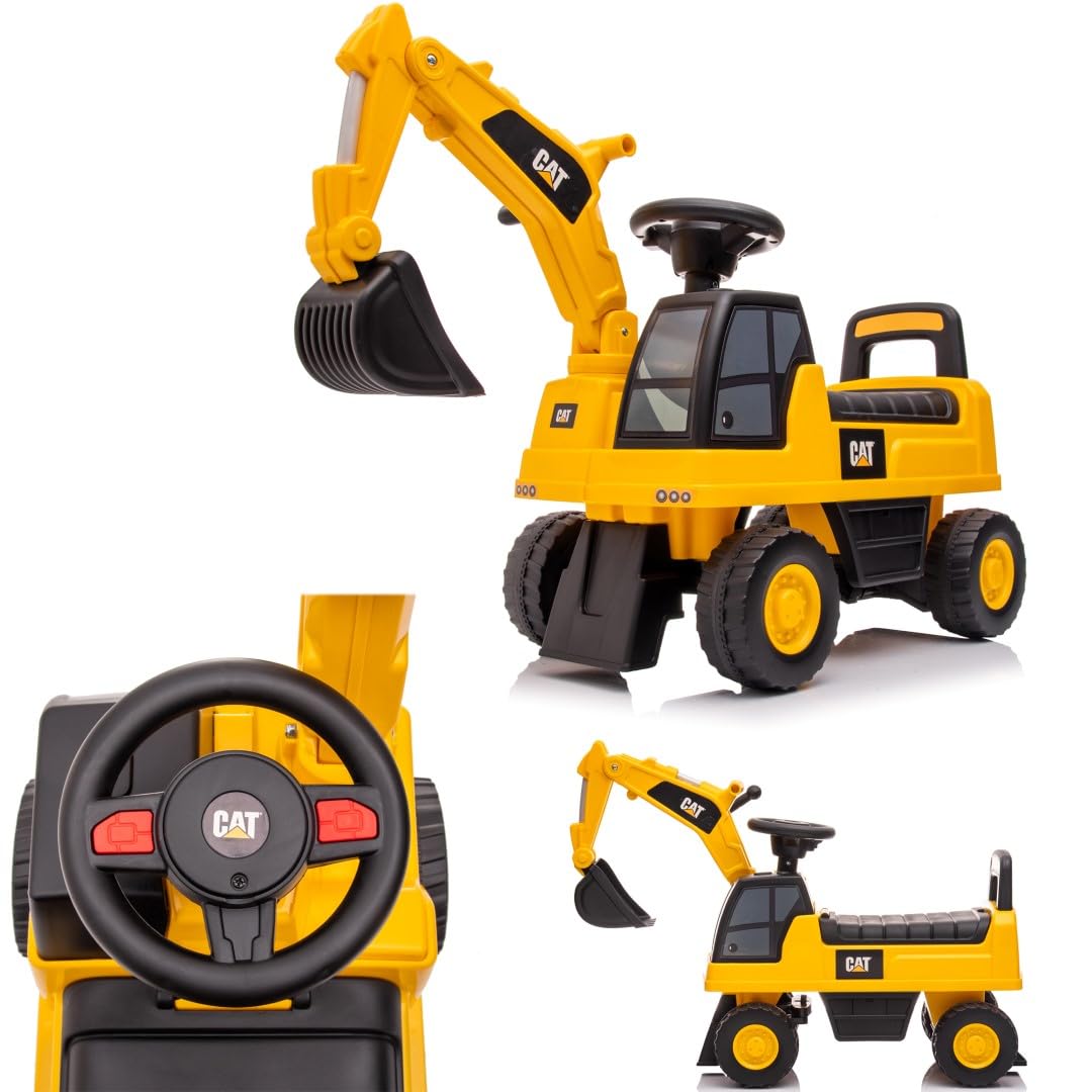 Sun baby sit-on excavator with built-in storage compartment, digger for kids, kids excavator with 2 sound buttons, sandbox digger, ride-on excavator, shovel excavator, suitable for children aged 1 year and older.