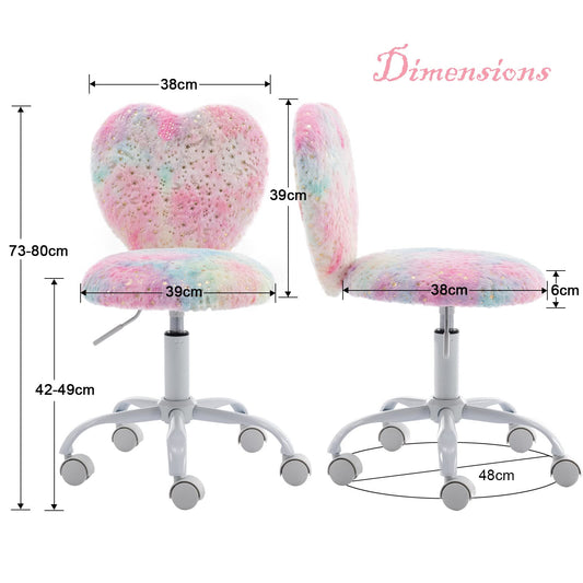 Chairus kids' desk chair made of faux fur. Adjustable height swivel chair without armrests. Study chair computer chair with heart-shaped backrest (Colourful)
