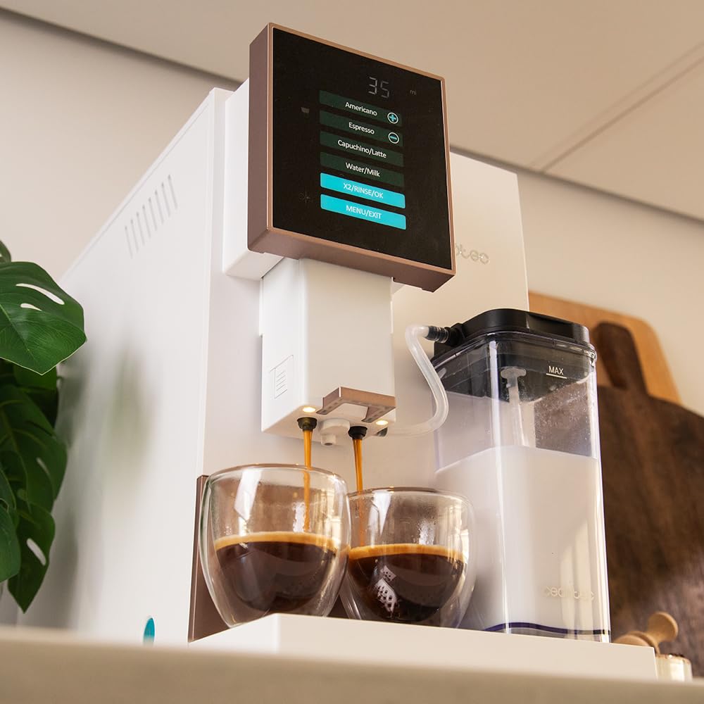 Cecotec Superautomatic Coffee Machine Cremmaet Compactccino White Rose, 19 Bar, Thermo block System, Freshly Ground Beans Plug&Play, 150g Coffee Bean Tank Grinder, 1.1L Water Tank, 400ml Milk Tank