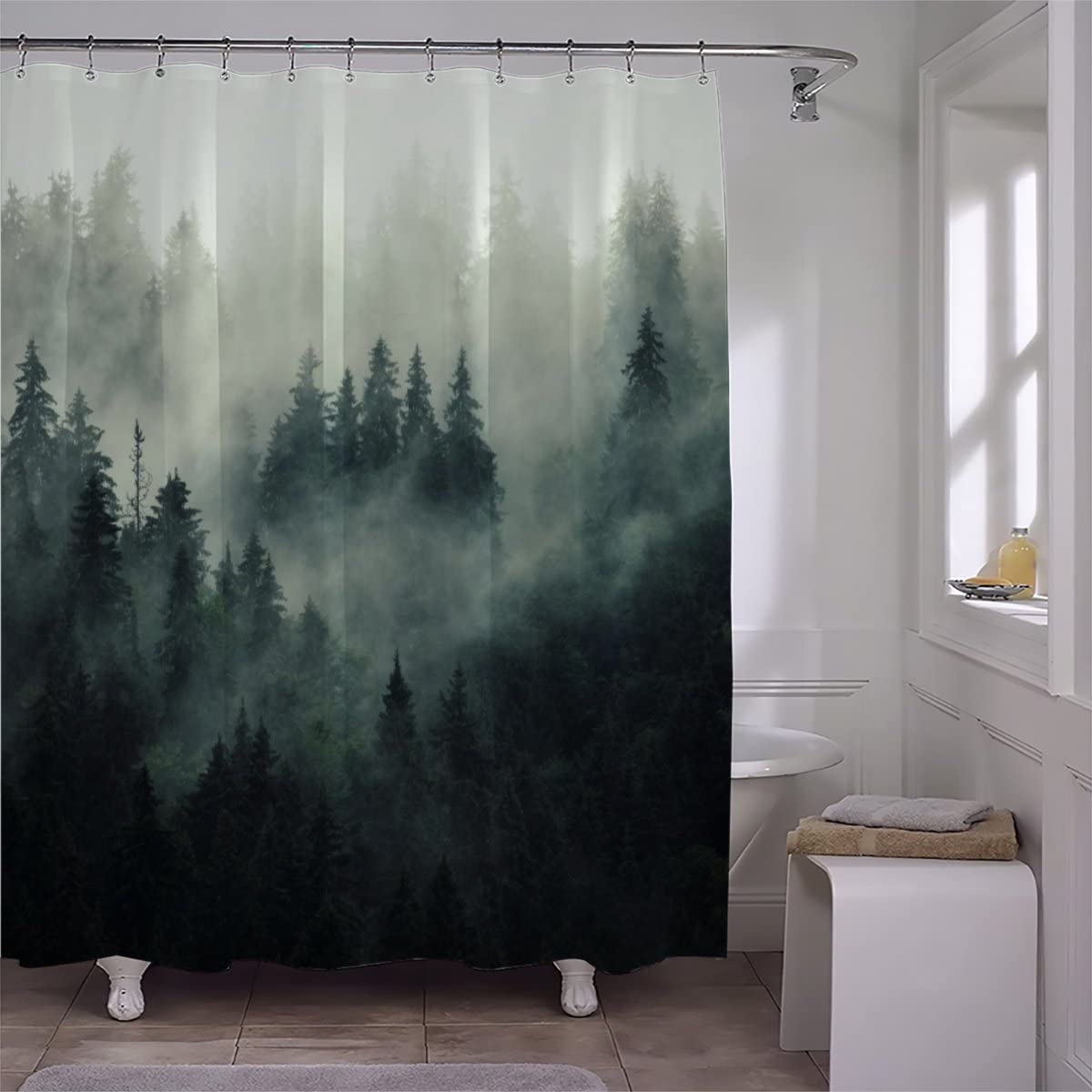 AASIRA shower curtain 240x200 Pine forest Anti-mold Waterproof Extra Long Shower Curtains with 12 Shower Curtain Rings Retro Forest 3D Design Bath Curtain for Bathtub Bathroom