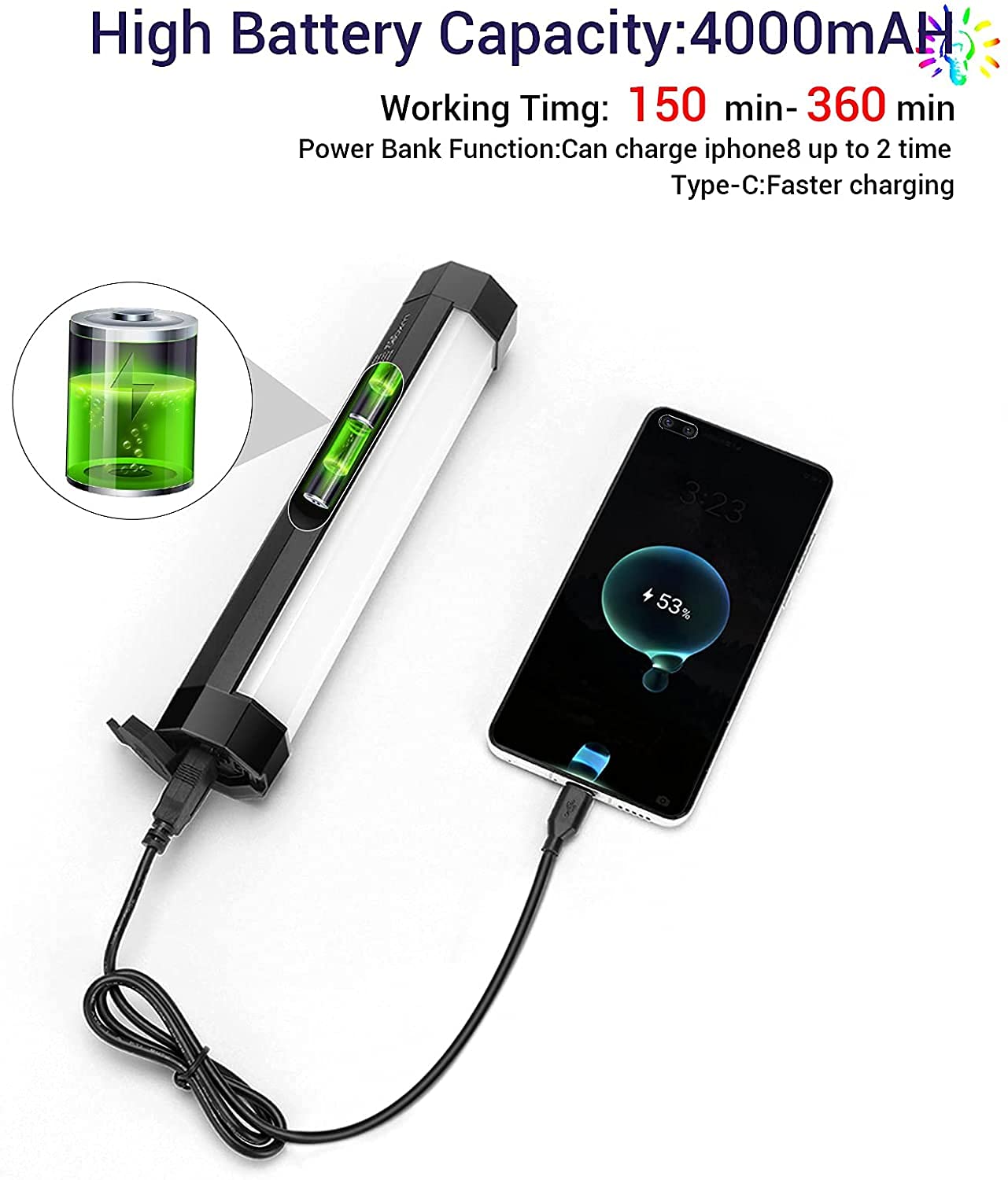 LUXCEO P200 LED video light stick, handheld photography light waterproof, 4000mAh built-in battery, magnet with APP remote control 3000K-6000K, short portable mini LED lamp