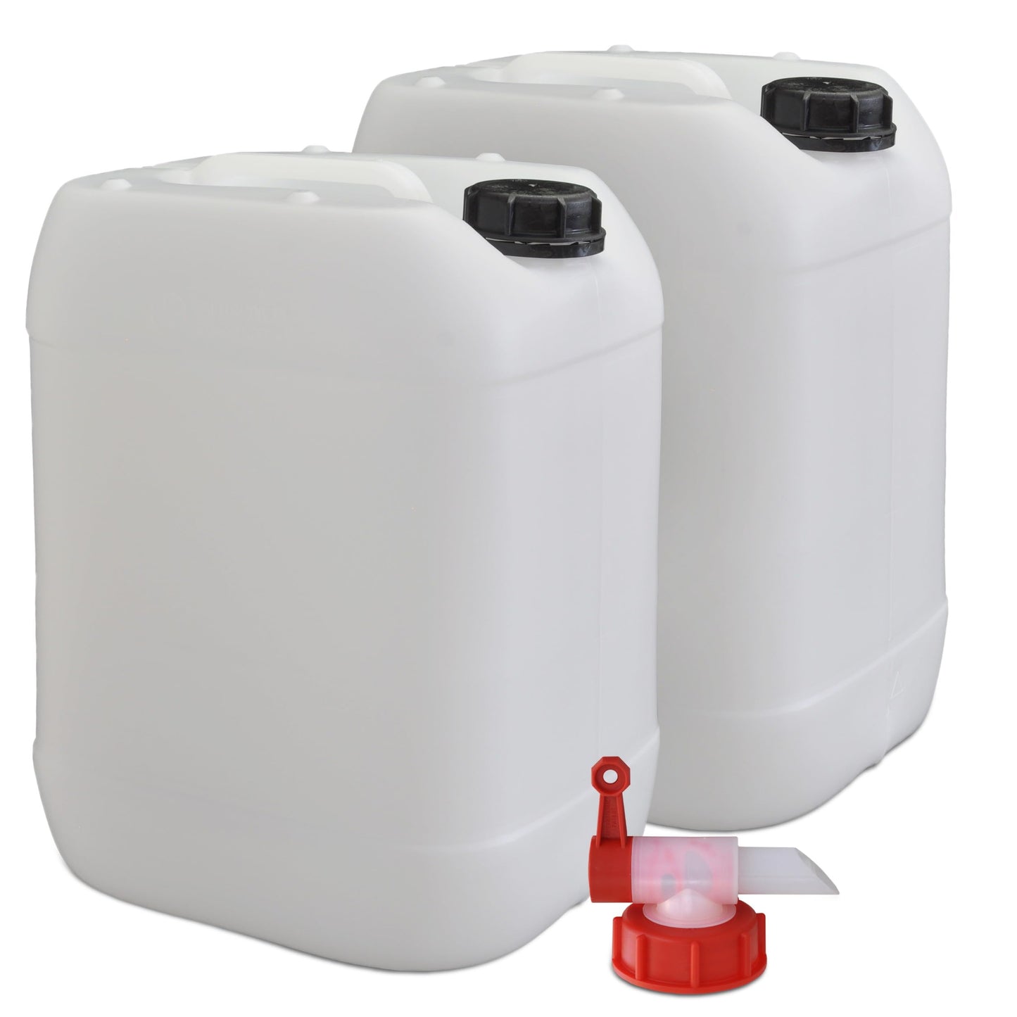 plasteo® 2X 20L water canister natural with screw cap & tap | BPA-free, food-safe, portable | Camping, automotive, outdoor | Made in Germany