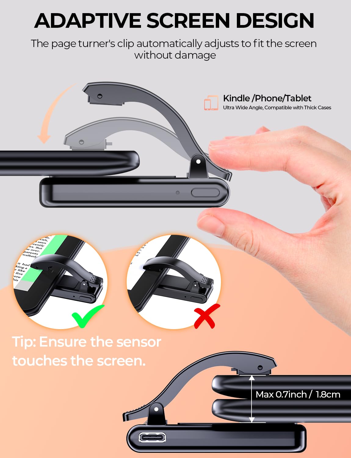 TRYONE Tablet Stand with RF Remote, adjustable swivel for reading on Kindle or eReaders. Includes Page Turner, suitable for Kindle Paperwhite, Oasis, Kobo, Pocketbook, and Tolino.