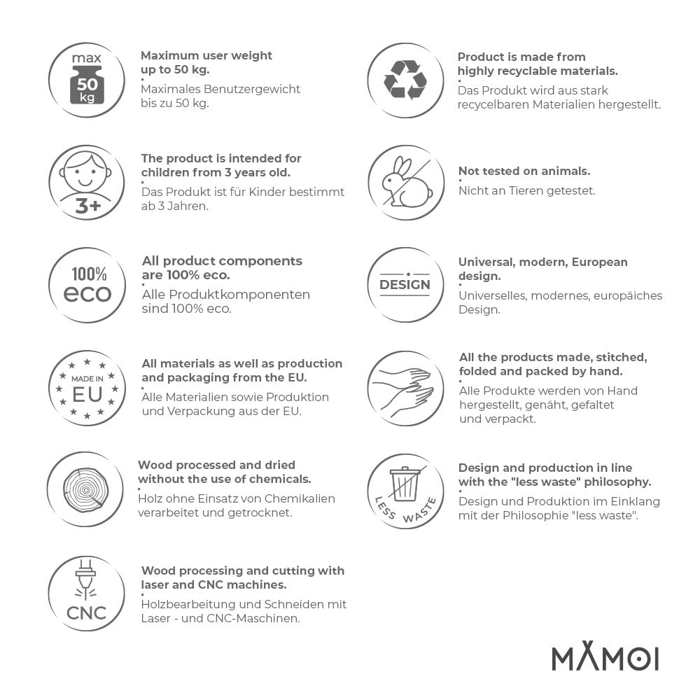 MAMOI® Trapeze swing, wooden gymnastic rings, kids' indoor and outdoor exercise equipment, ring swing, wooden swing gymnastics, gymnastic rings and trapeze bar.