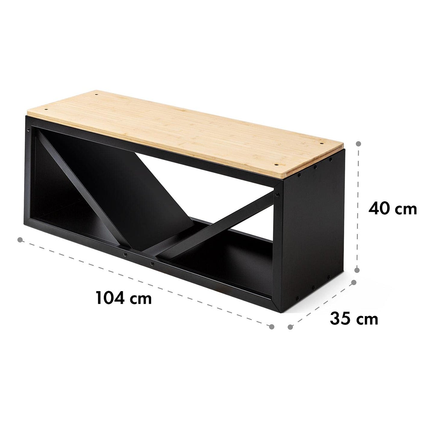 Blumfeldt Kindlewood, practical wooden storage, steel storage box, rustic bamboo top, 104x40x35cm, rust color.