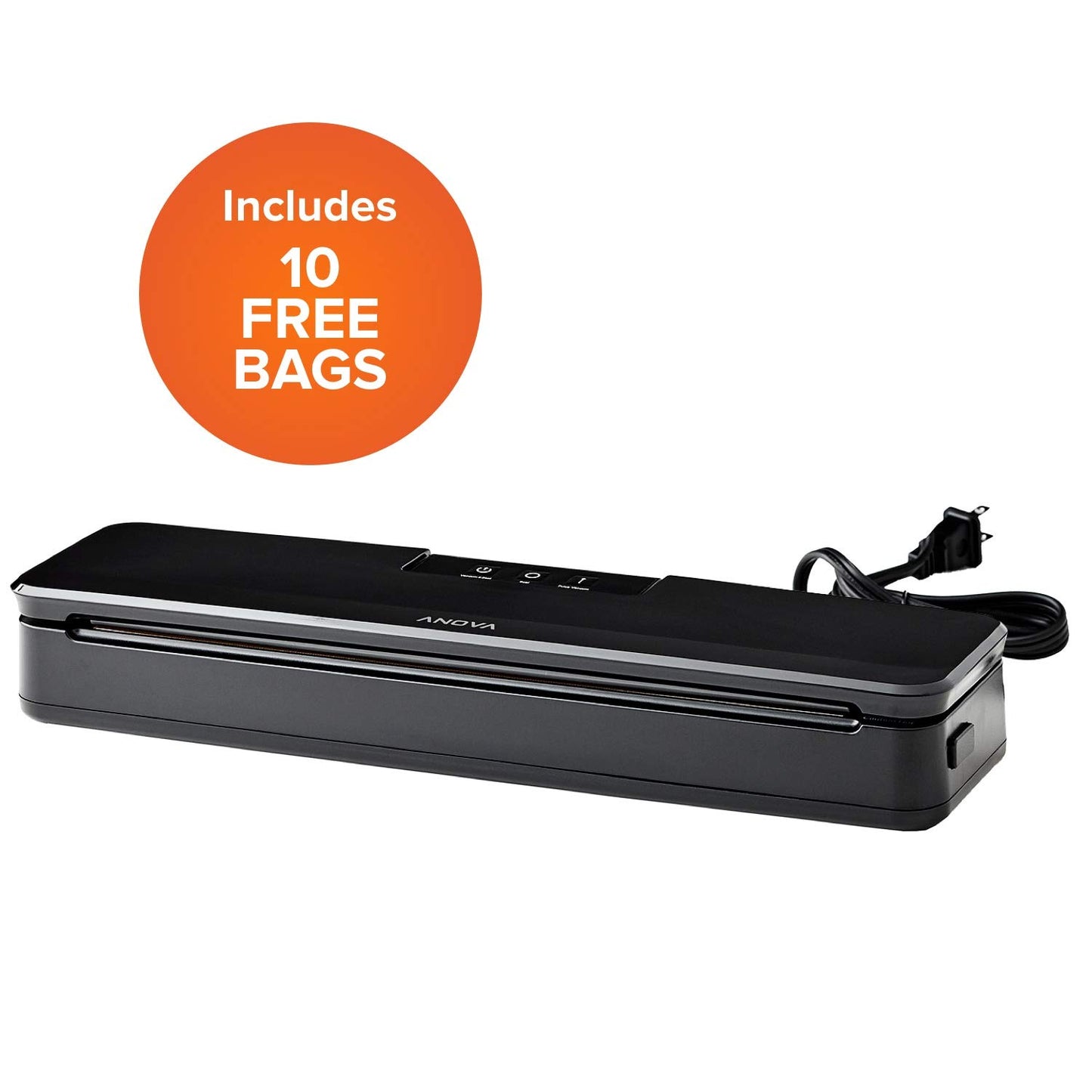 Anova Precision Vacuum Sealer ANVS01-EU00, includes Type-C plug for EU use, 10 pieces per pack, Black.