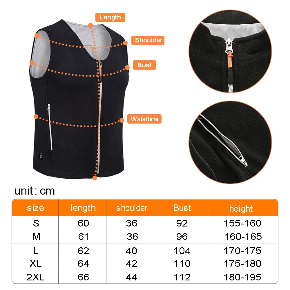 Heated vest for women and men, polar fleece heated vest, warm jacket, unisex electric USB heated vest, ideal for hiking, cycling, hunting (XL).