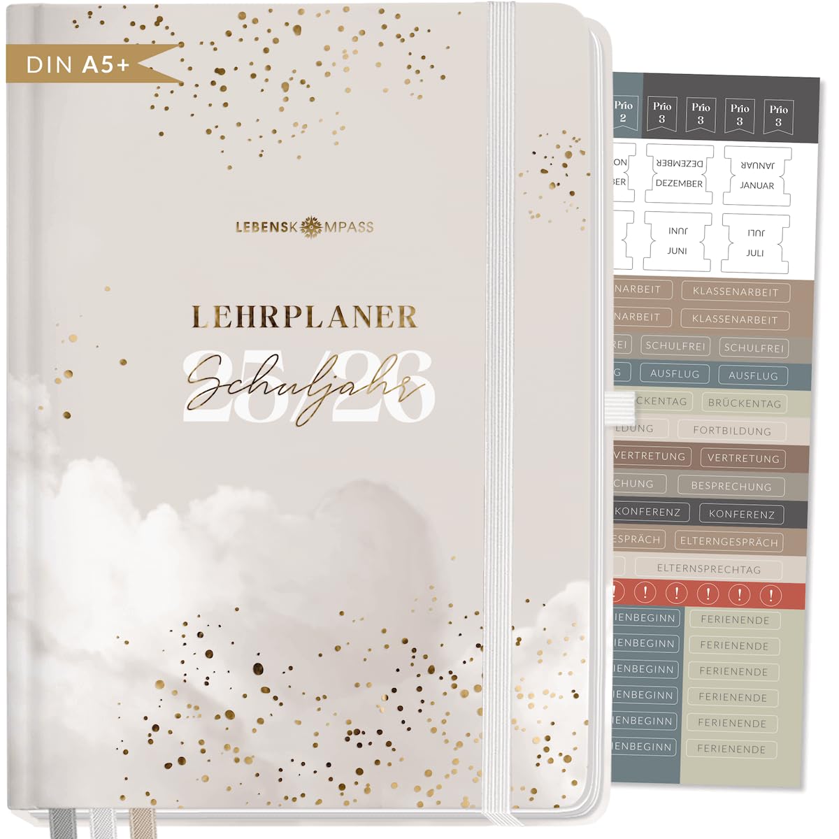 Life compass teacher planner 2025 2026 DIN A5+ "Cloudy" Hardcover school planner for lesson preparation - ideal planner for teachers.