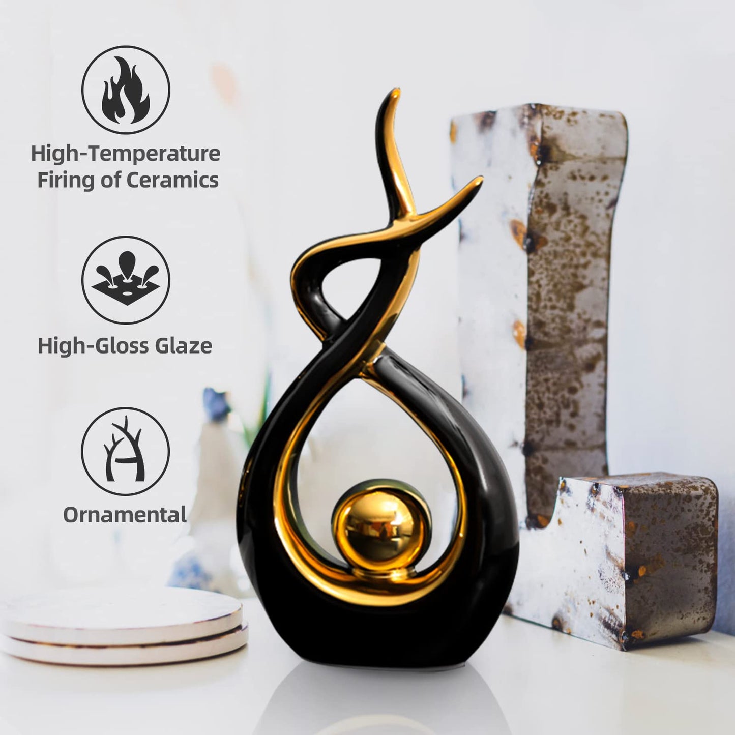 Ceramic decorative object, modern sculptures abstract decor, living room modern decoration abstract craft for decoration bedroom table decoration office sculpture apartments and statues (black)