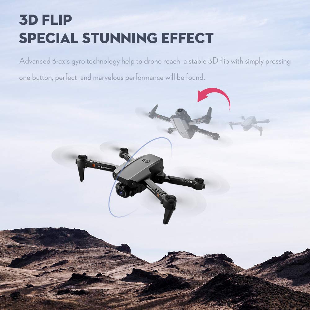 Goolsky drone with 4K camera, drone with dual camera, track flight, gravity sensor, gesture photo/video, altitude hold, headless mode, RC quadcopter for adults and children.