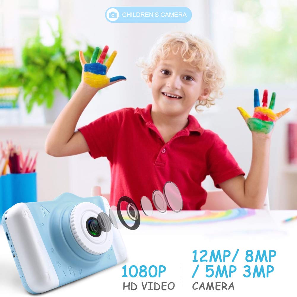 ITSHINY Kids Camera - Digital Camera with 3.5-inch Large Screen, 1080P HD 12MP, 32GB SD Card, USB Rechargeable, Selfie, for 3-10 Years, Blue