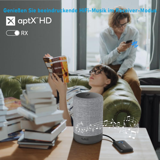 YMOO Bluetooth 5.3 adapter for TV/airplane to headphones, 2-in-1 Bluetooth transmitter receiver with APTX-ll, Bluetooth sender jack 3.5, splitter 2 for TV audio to speaker, 22H.