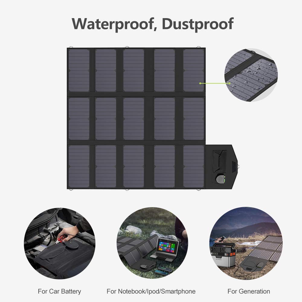 ALLPOWERS 100W Foldable Solar Panel Charger for Portable Power Station with 2 USB Ports Outdoor Solar Generator for Travel, Camping, and Garden