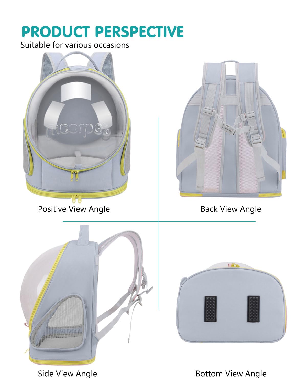 PETCUTE Cat Carrier Backpack, Pet Backpack Space Capsule with Removable Mat, Foldable Backpack for Pets Cats Dogs, Dog Carrier Backpack with Safety Leash for Travel Hiking Camping