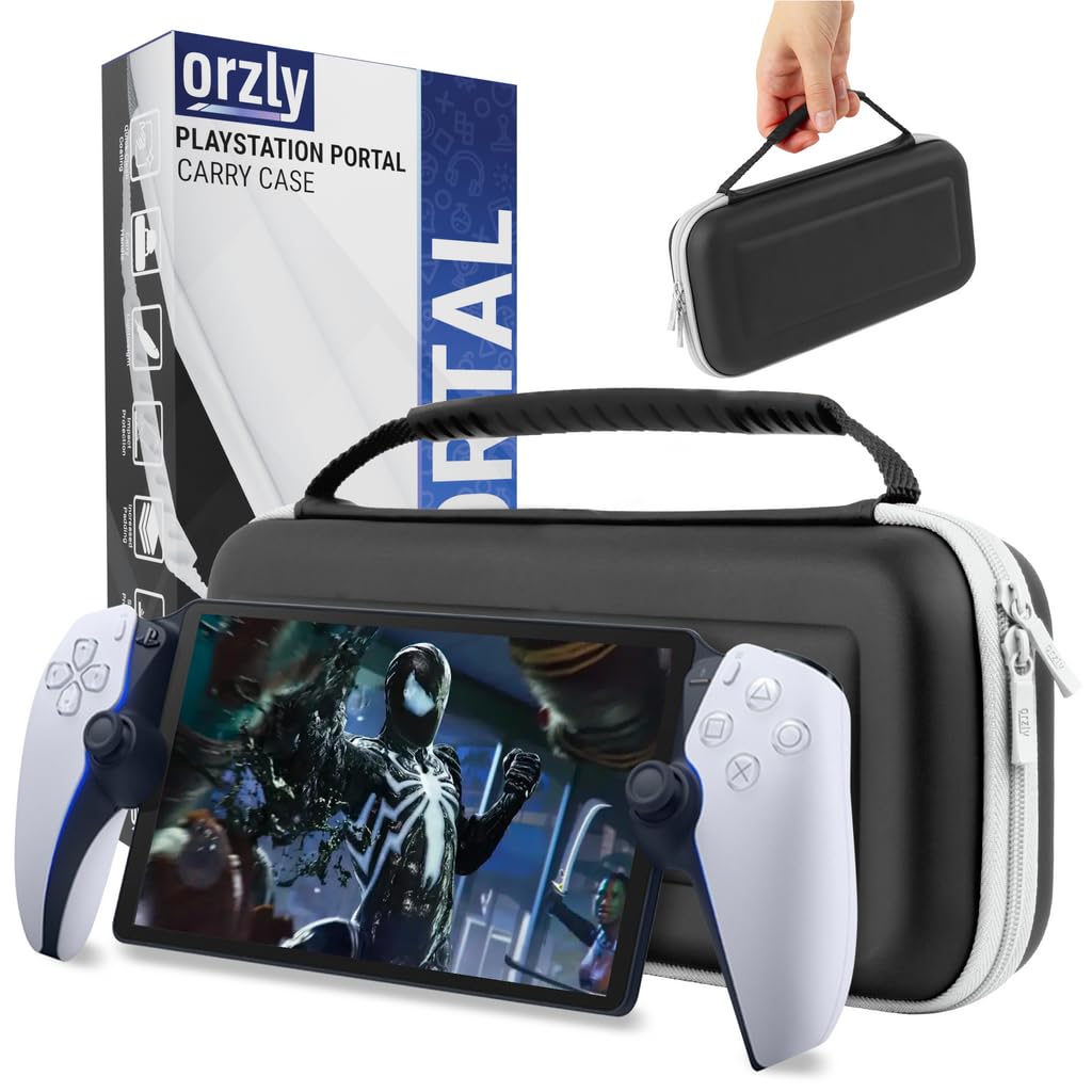 Playstation Portal Remote Player carrying bag for PS5 console holds accessories and provides travel and storage protection for headset, charger, and more. Black/White - Gift Box Edition.