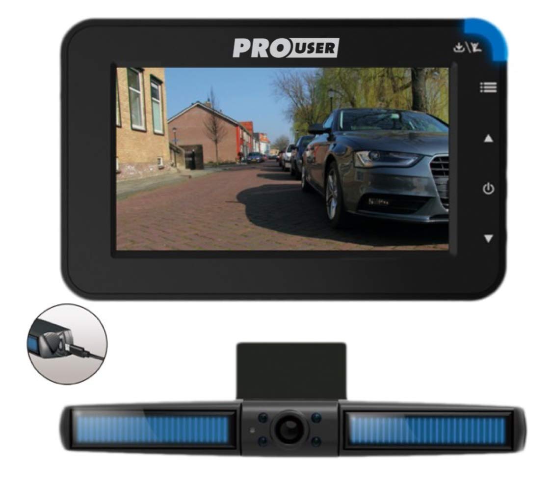 Per User Solar Rear View Camera System DRC4310 SOLAR: digital wireless backup camera set with LCD display (4.3" monitor) and battery with built-in solar panel - easy installation.