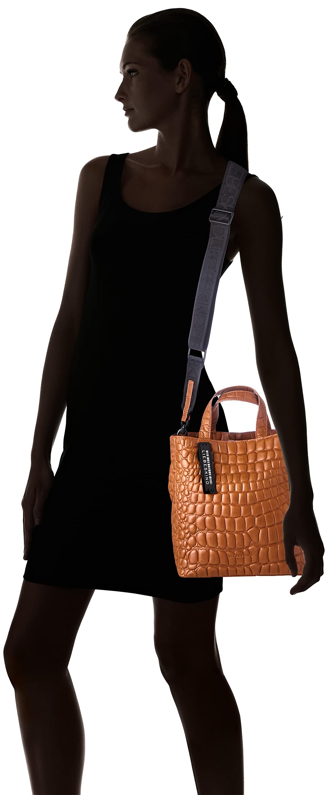 Liebeskind Berlin Paperbag Tote M - Leather paperbag tote with jacquard shoulder strap & logo details. Women's leather handbag, perfect for everyday use.