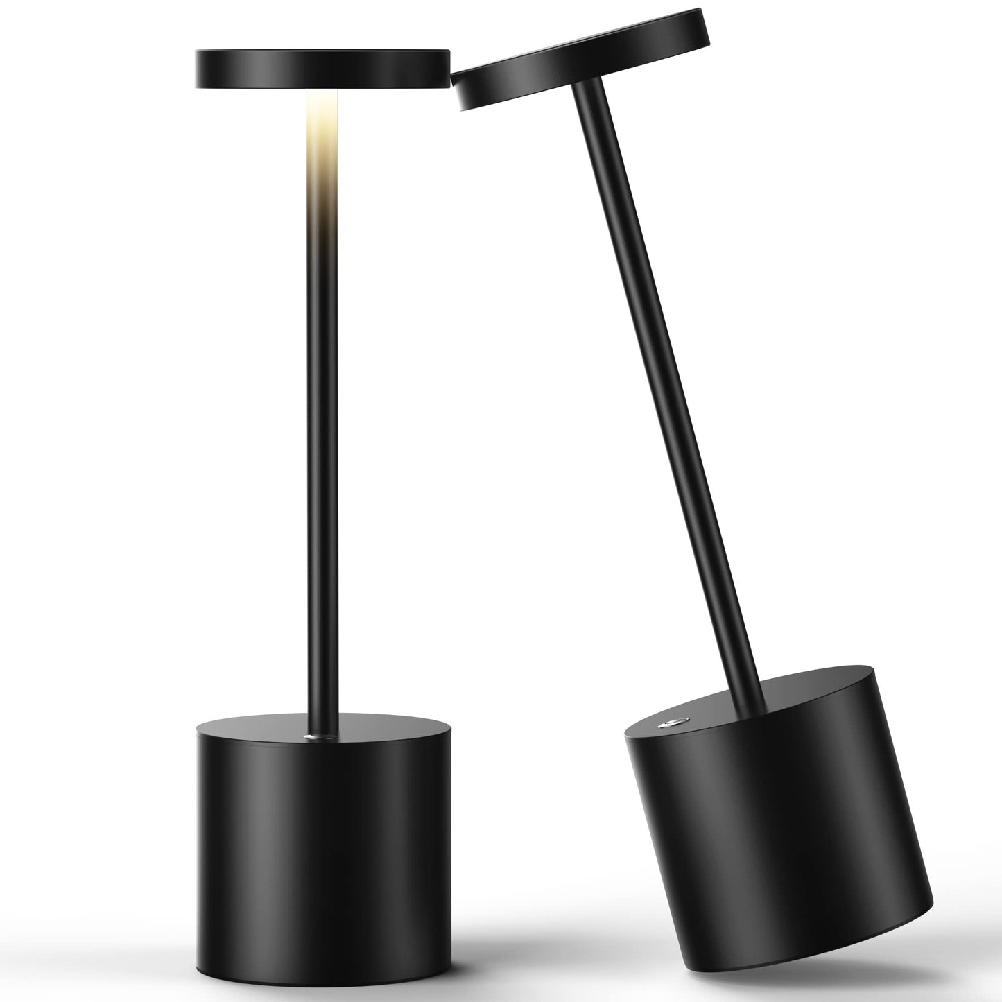 SLSMD Cordless Table Lamp, 5000mAh Metal Aluminum Dimmable LED Battery Table Light, Portable USB Rechargeable Nightstand Lamp, Suitable for Indoor Outdoor Dining Room Bar Patio (2 Black)