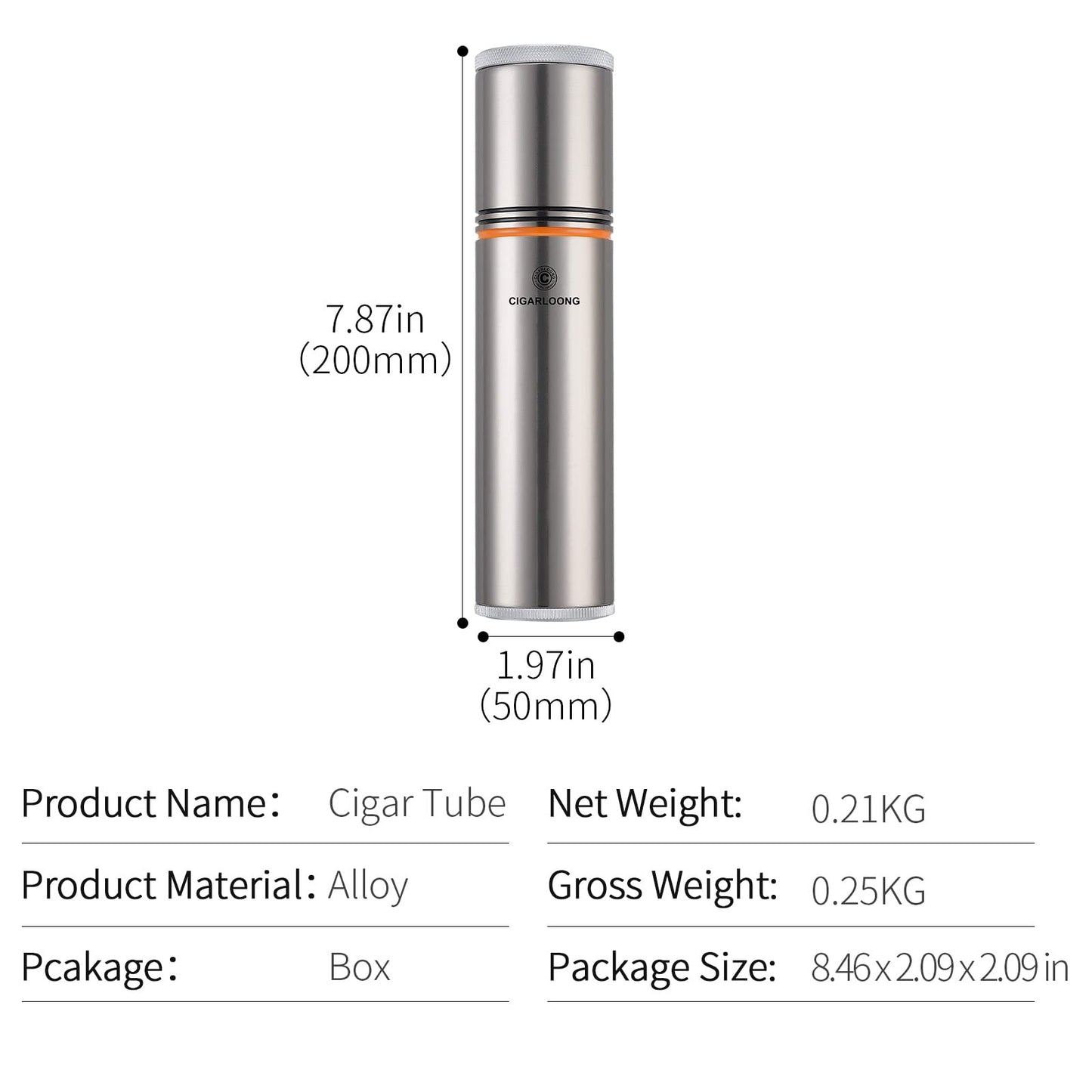 CIGARLOONG Cigar Cooler, portable, travel cigar, sealed, stainless steel, with humidifier (Color: Yellow)