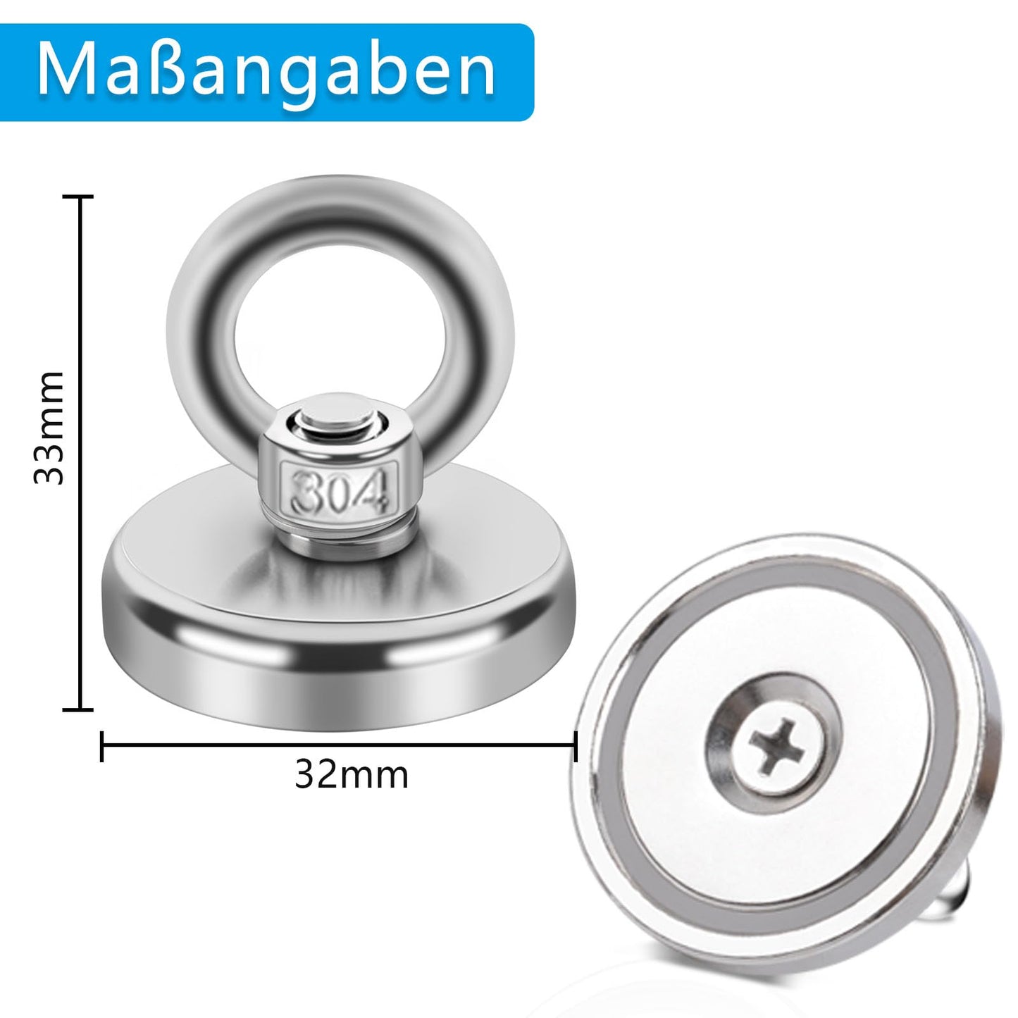 10pcs Strong Magnets, 45kg Neodymium Magnets Super Strong Fishing Magnets, 32mm Powerful Fishing Magnet with Hole for Home, Workshop, Pond Recovery, fishing in Lakes, Lawns, Ocean.