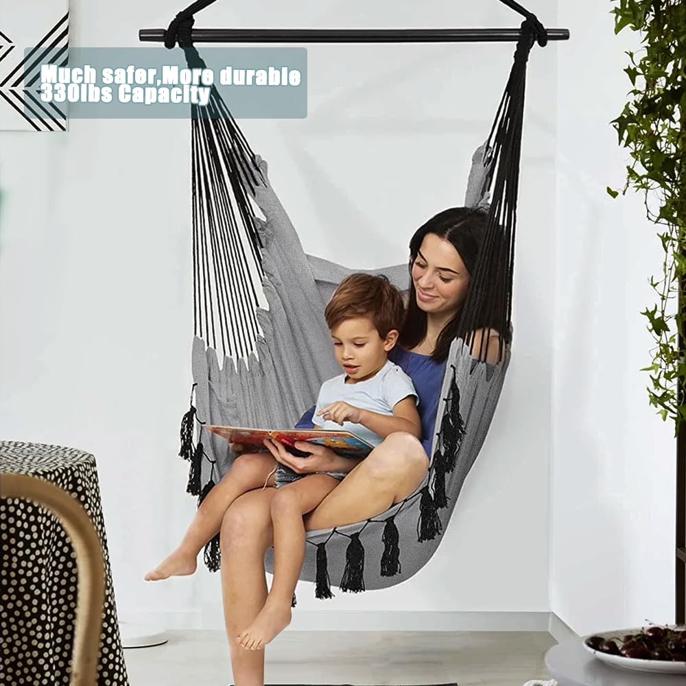 Outdoor & indoor hanging swing chair with 2 pillows & bag, XXL hanging chair for kids & adults up to 330 lbs, hammock swing for living room, bedroom, garden, terrace.