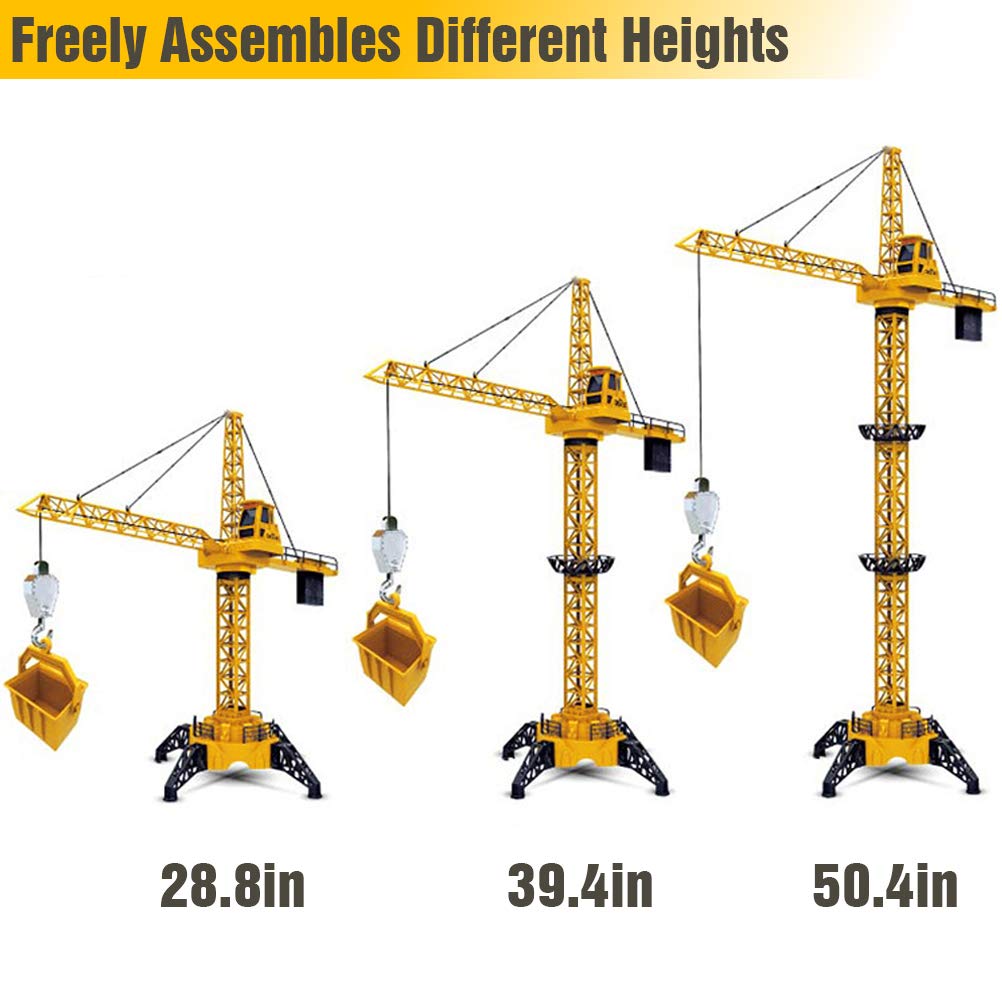 Mini Tudou 128 cm high 2.4 GHz remote-controlled tower crane, 6 channels radio control construction RC crane toy. 680 degree rotation, lift model with tower light and sounds for kids boys.