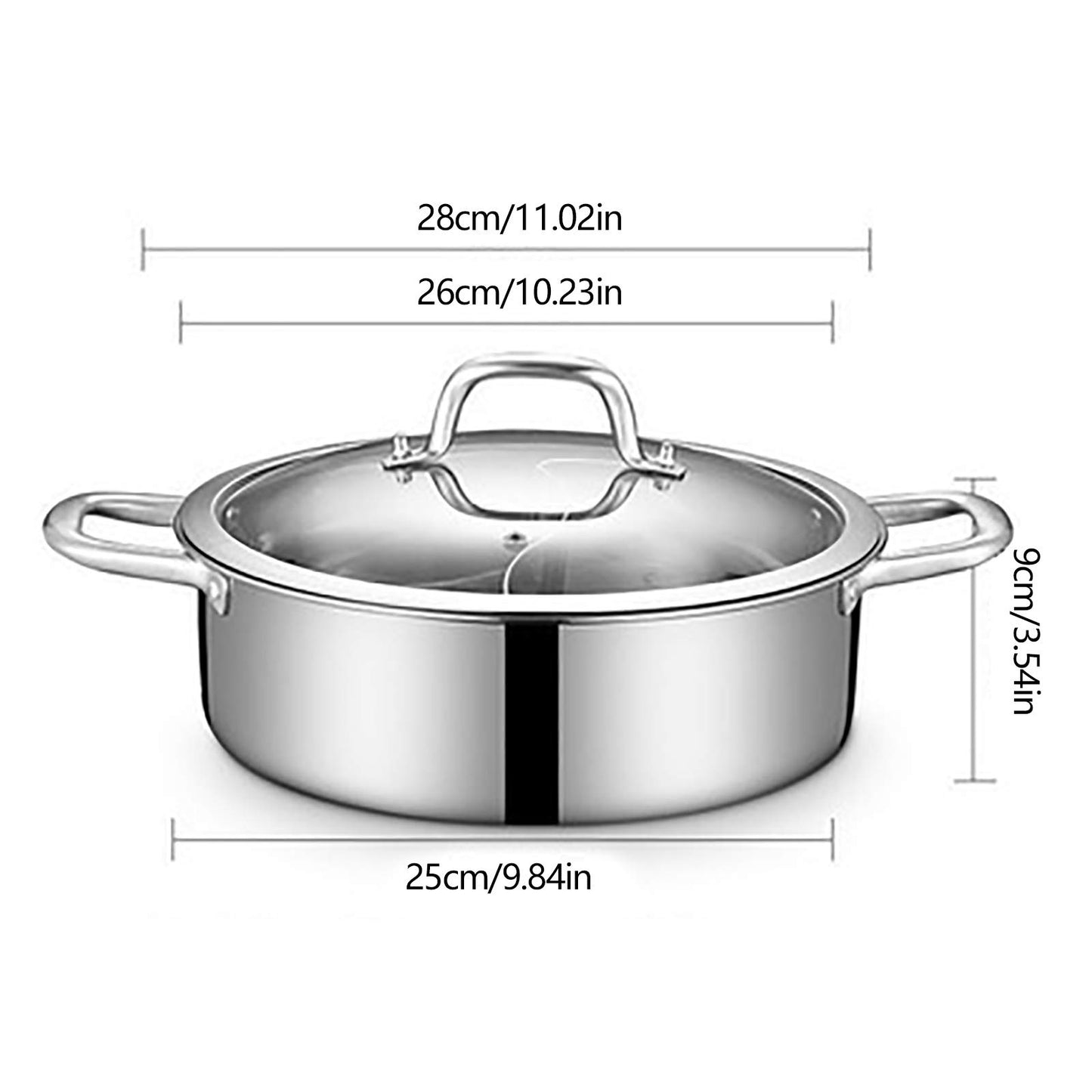 HuKaiL 304 stainless steel food grade Shabu 32cm, Shabu Mandarin Duck Hot Pot with divider and lid, S-Type stainless steel hot pot for induction cooker and soup cooker.