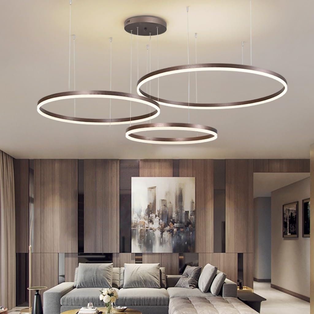 LED pendant lamp modern living room lamp hanging light 3 rings pendant light dimmable with remote control chandelier adjustable height dining table lamp hanging lamp aluminum round acrylic lighting (Color: ___)
