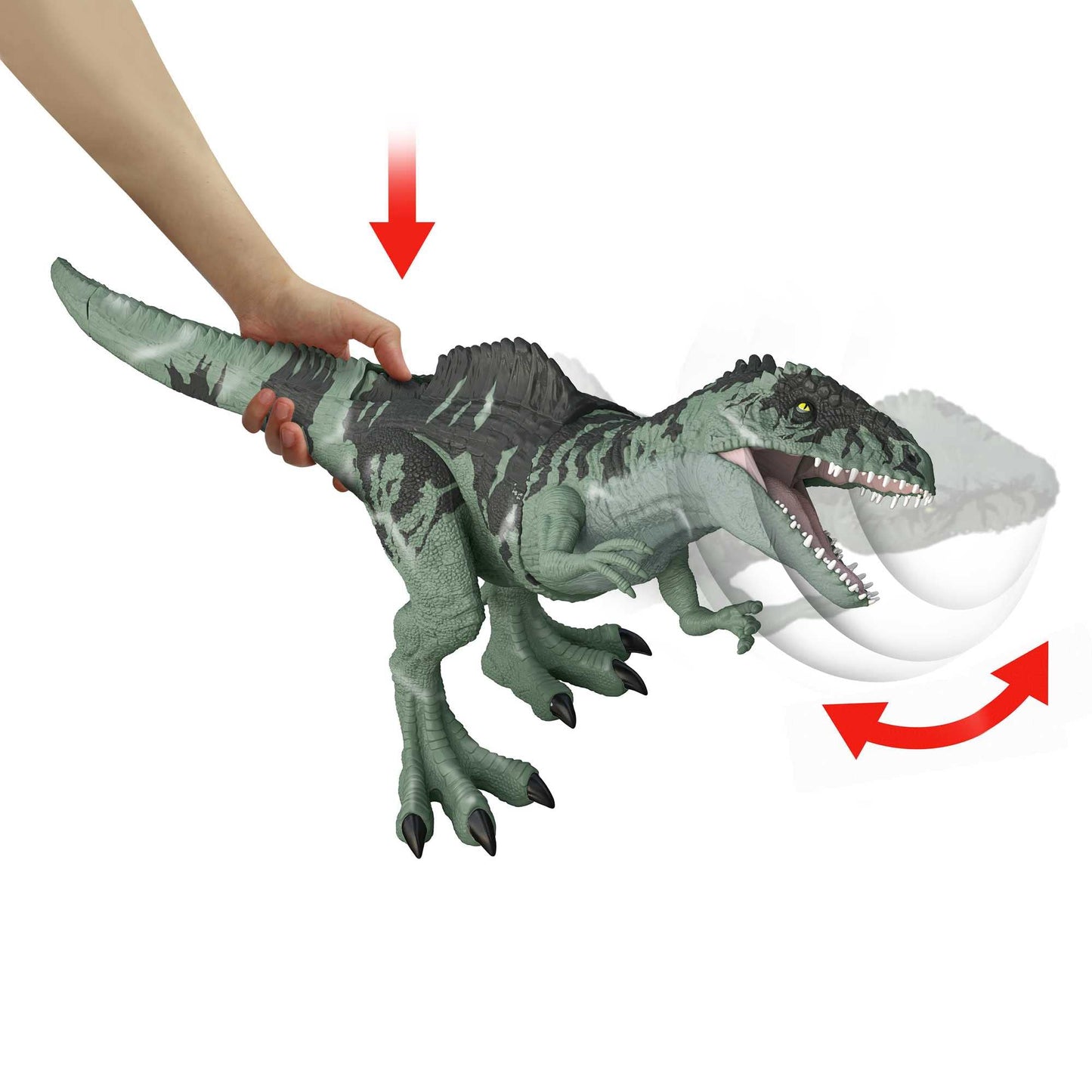 JURASSIC WORLD Strike 'N Roar Giganotosaurus - 54 cm dinosaur figure with biting action, roaring sound, realistic details, Augmented Reality with Facts App, for kids 4+. GYC94.