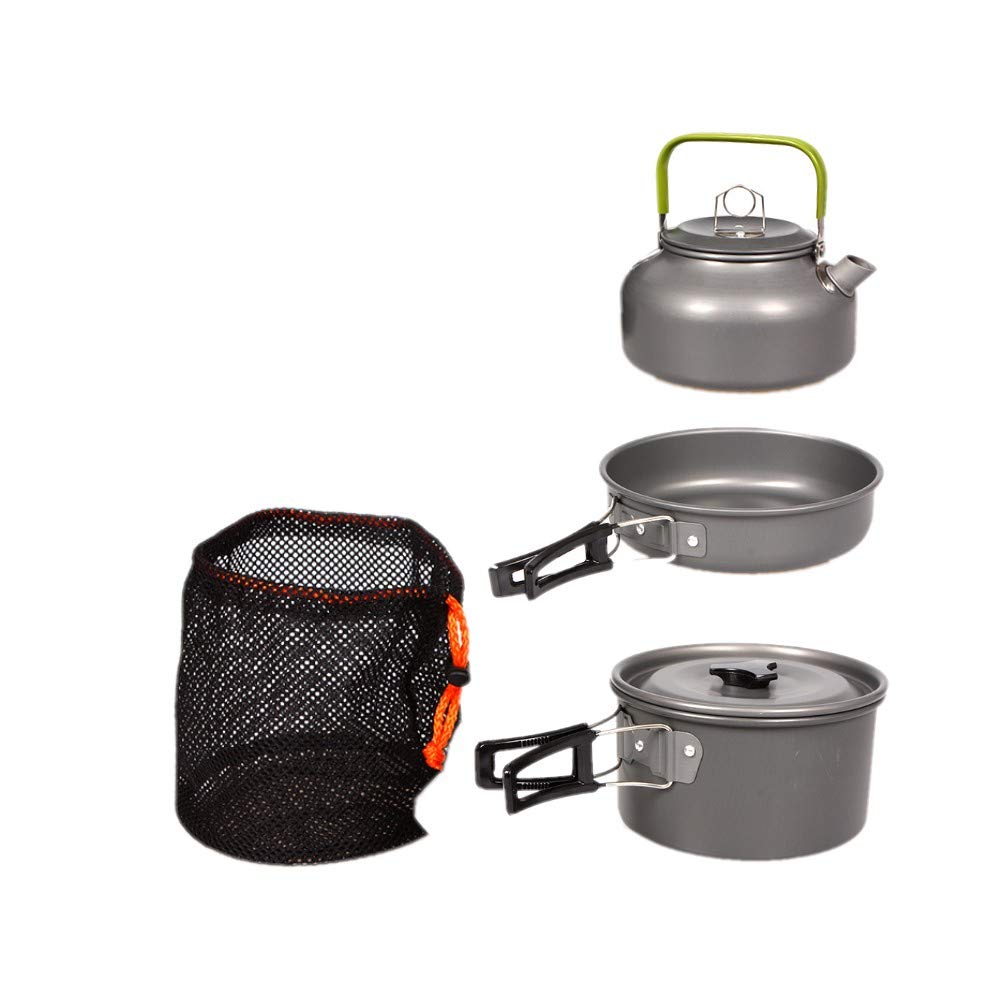 JZK Camping Cookware Set for 2-3 People, Foldable Camping Pot Set with Pot, Pan, and Teapot, Aluminum, for Outdoor Picnics, Camping, and Hiking.