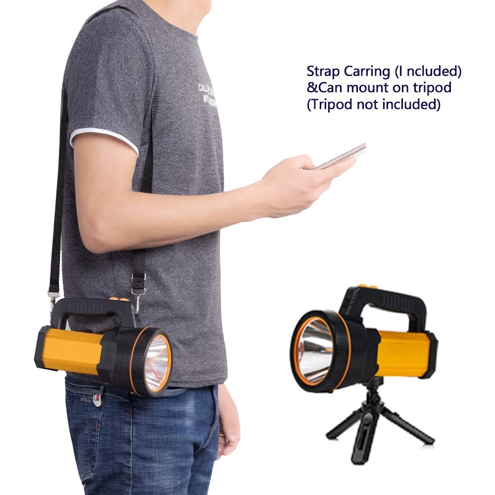 MAYTHANK LED flashlight extremely bright USB C rechargeable with lantern, large powerful metal spotlight large battery 10000mAh, handheld lamp 10000 lumens battery flashlight super bright, with handle carrying strap.