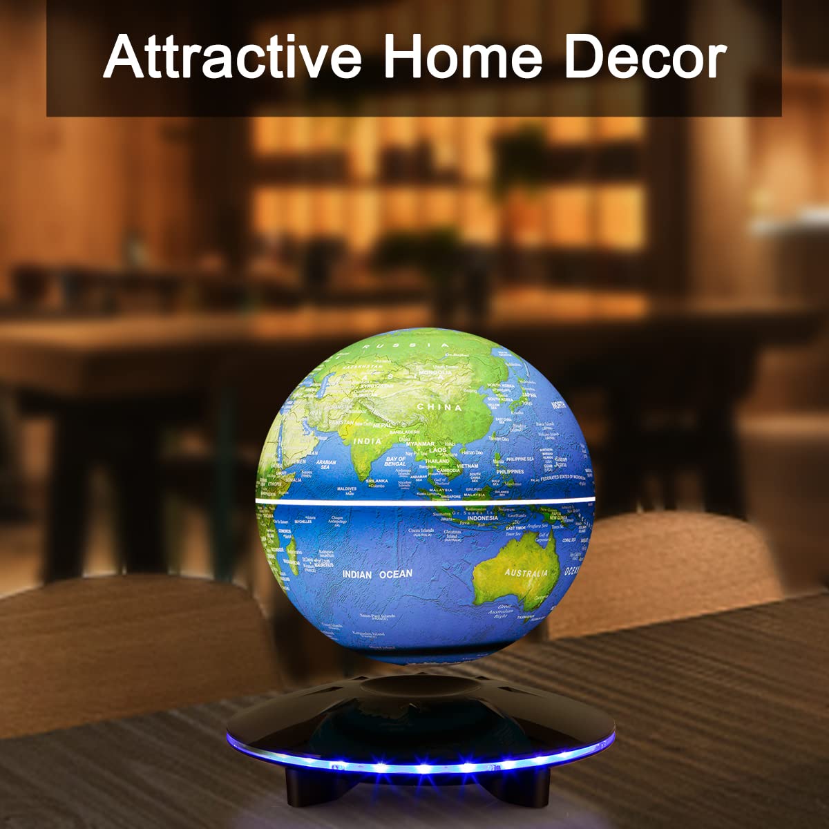 Levitating globe, magnetic levitation balls, automatically rotating floating world map globe with LED light for room office desk decoration, learning gift for children, night lights.